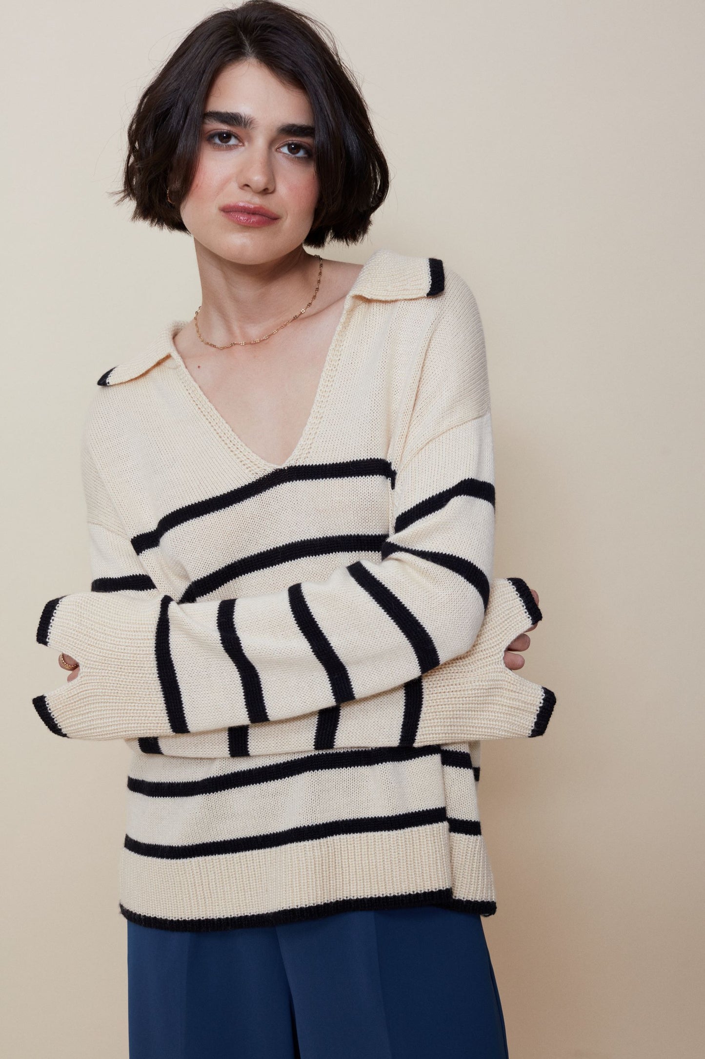 Gavroche Jumper in Black and Cream Stripe