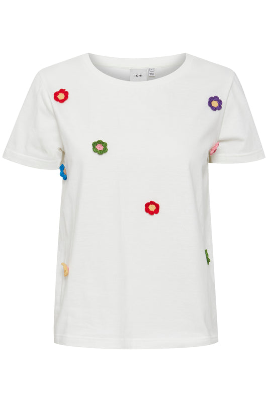 Camino White Embroidered Flower T-shirt